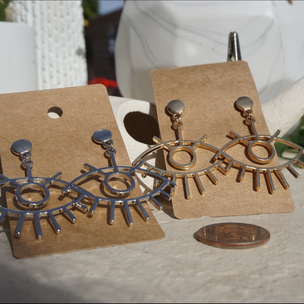 Gold Plated Evil Eye Dangle Earrings